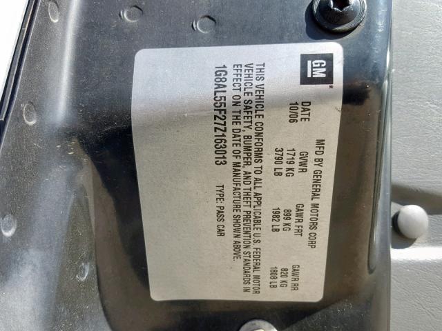 1G8AL55F27Z163013 - 2007 SATURN ION LEVEL SILVER photo 10