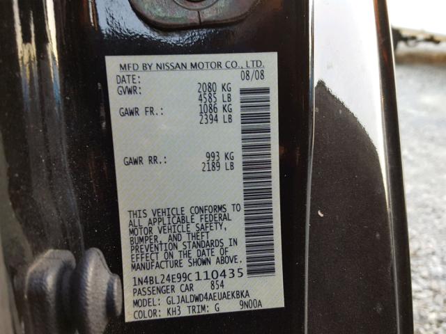 1N4BL24E99C110435 - 2009 NISSAN ALTIMA 3.5 BLACK photo 10