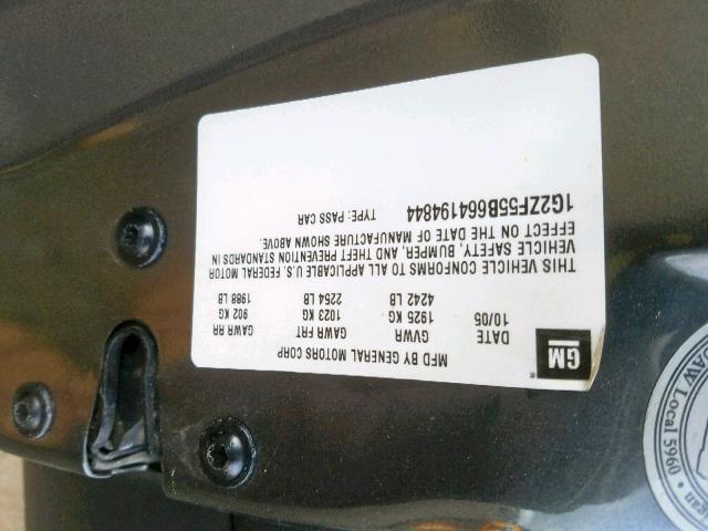 1G2ZF55B664194844 - 2006 PONTIAC G6 SE GRAY photo 10