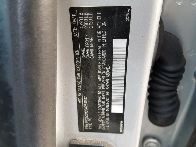 YV1382MS9A2511512 - 2010 VOLVO S40 2.4I SILVER photo 10