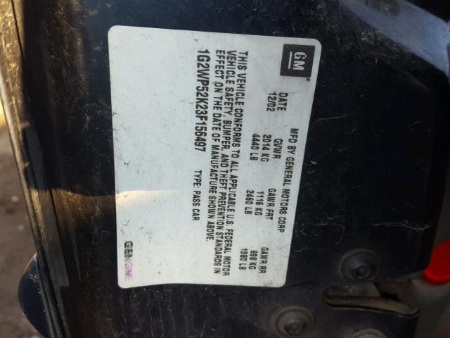 1G2WP52K23F156497 - 2003 PONTIAC GRAND PRIX BLUE photo 10