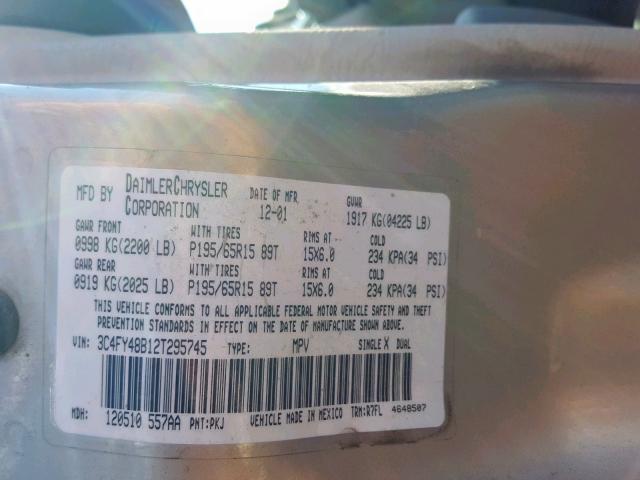 3C4FY48B12T295745 - 2002 CHRYSLER PT CRUISER GOLD photo 10