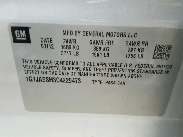 1G1JA5SH3C4229473 - 2012 CHEVROLET SONIC LS SILVER photo 10