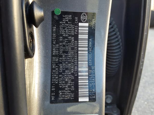 4T1BK36B66U159308 - 2006 TOYOTA AVALON XL CHARCOAL photo 10