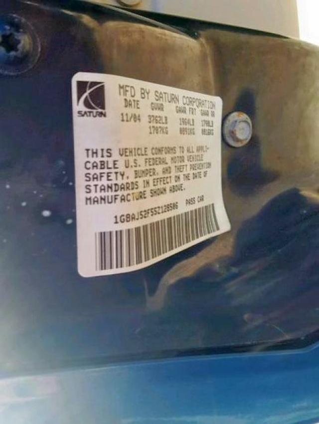 1G8AJ52F55Z128506 - 2005 SATURN ION LEVEL BLUE photo 10