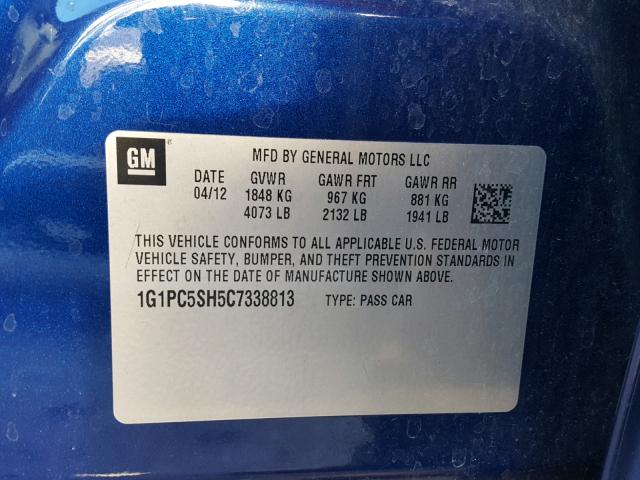 1G1PC5SH5C7338813 - 2012 CHEVROLET CRUZE LS BLUE photo 10