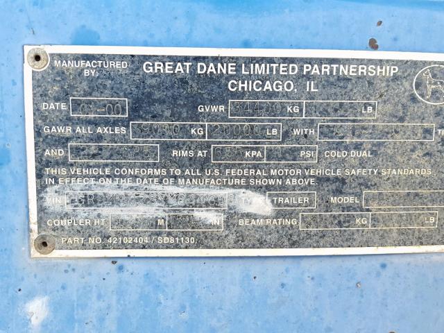 1GRDM9028YM044608 - 2000 GREAT DANE TRAILER TRAILER BLUE photo 10