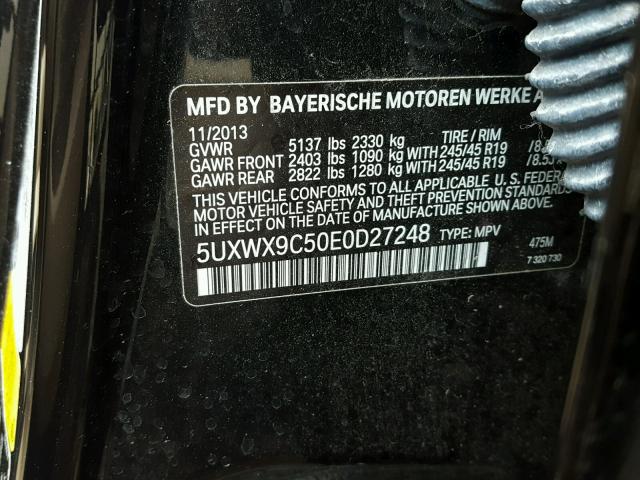 5UXWX9C50E0D27248 - 2014 BMW X3 XDRIVE2 BLACK photo 10