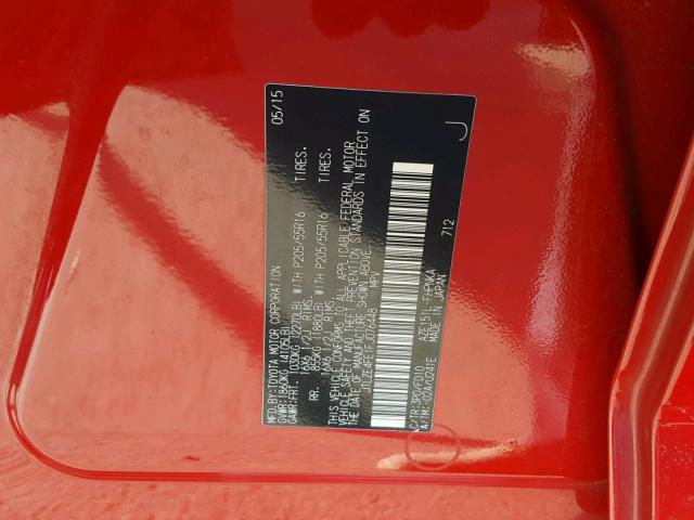 JTLZE4FE1FJ076448 - 2015 TOYOTA SCION XB Қызыл фото 10