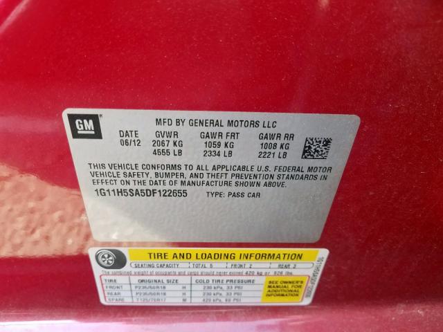 1G11H5SA5DF122655 - 2013 CHEVROLET MALIBU LTZ წითელი ფოტო 10