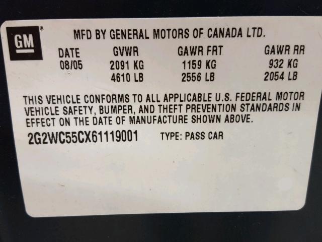 2G2WC55CX61119001 - 2006 PONTIAC GRAND PRIX Жасыл фото 10