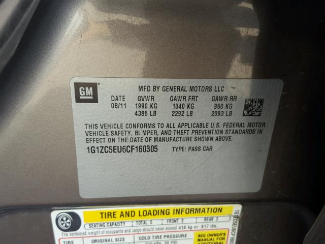 1G1ZC5EU6CF160305 - 2012 CHEVROLET MALIBU 1LT BROWN photo 10