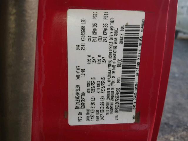 1B7GG12X72S570532 - 2002 DODGE DAKOTA BAS RED photo 10