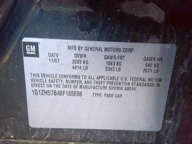 1G1ZH57B48F165698 - 2008 CHEVROLET MALIBU 1LT BLACK photo 10