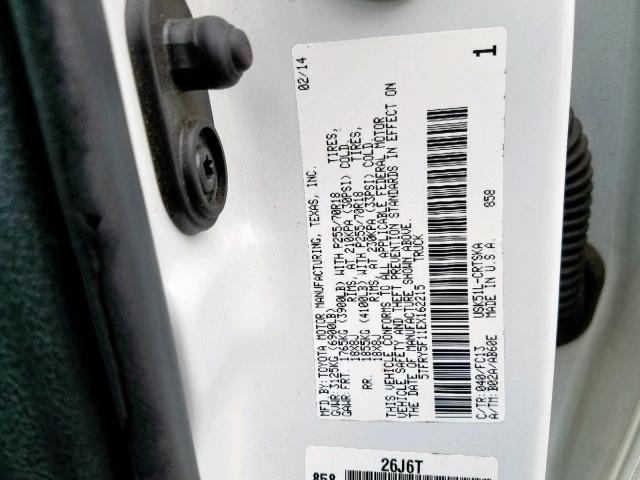 5TFRY5F11EX162215 - 2014 TOYOTA TUNDRA DOU WHITE photo 10