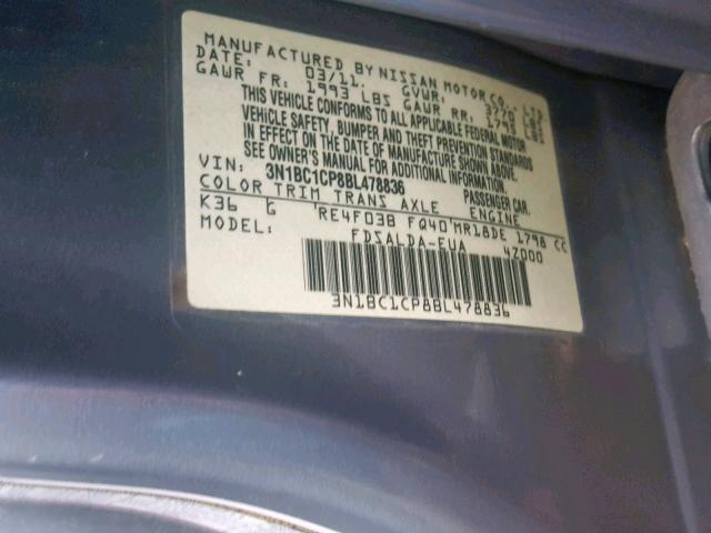 3N1BC1CP8BL478836 - 2011 NISSAN VERSA S GRAY photo 10