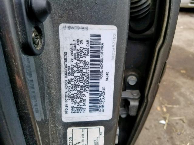 4T1BE32K93U778252 - 2003 TOYOTA CAMRY LE GRAY photo 10