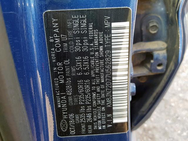 KM8JN72D77U562829 - 2007 HYUNDAI TUCSON SE BLUE photo 10