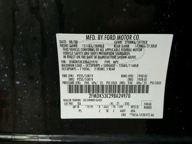 2FMDK53C29BA24970 - 2009 FORD FLEX LIMIT BLACK photo 10