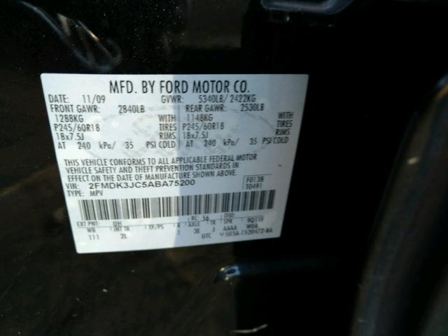 2FMDK3JC5ABA75200 - 2010 FORD EDGE SEL BLACK photo 10