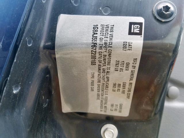 1G8AJ55F67Z200103 - 2007 SATURN ION LEVEL BLUE photo 10