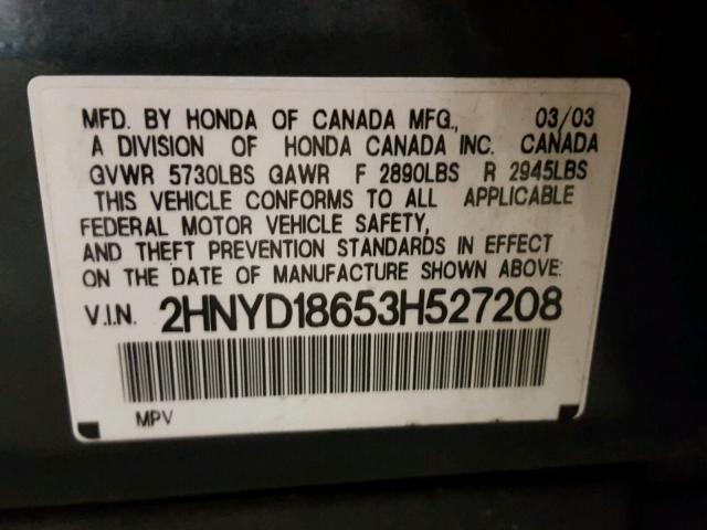 2HNYD18653H527208 - 2003 ACURA MDX TOURIN GRAY photo 10