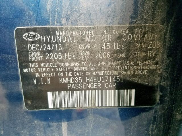 KMHD35LH4EU171451 - 2014 HYUNDAI ELANTRA GT BLUE photo 10