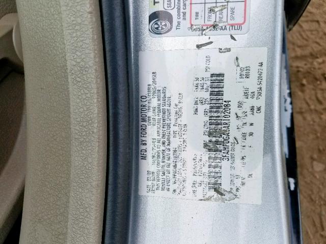 3FAHP0GA8AR102084 - 2010 FORD FUSION S BLACK photo 10