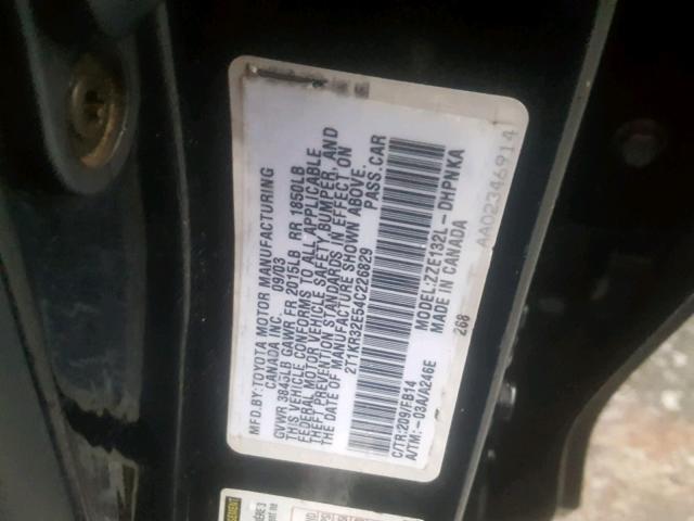 2T1KR32E54C226829 - 2004 TOYOTA MATRIX BAS BLACK photo 10