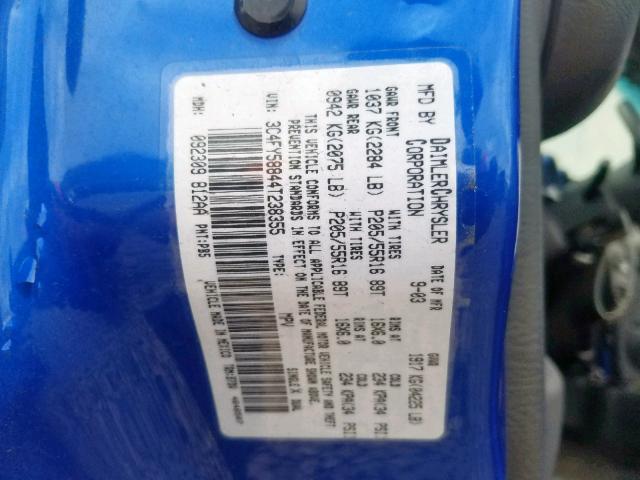 3C4FY58844T238355 - 2004 CHRYSLER PT CRUISER BLUE photo 10