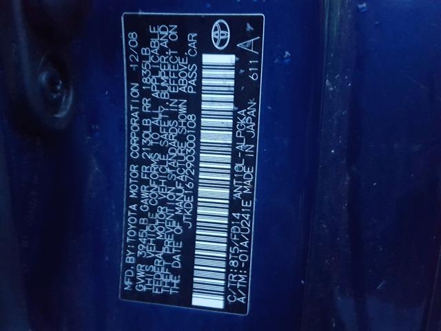 JTKDE167290300108 - 2009 TOYOTA SCION TC 蓝色 照片 10