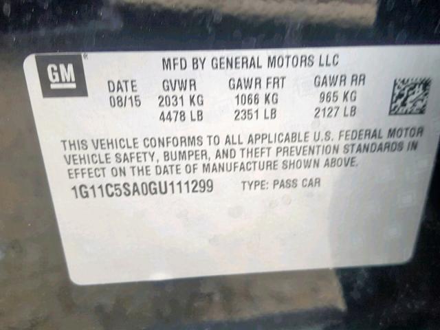 1G11C5SA0GU111299 - 2016 CHEVROLET MALIBU LIM 黑色 照片 10