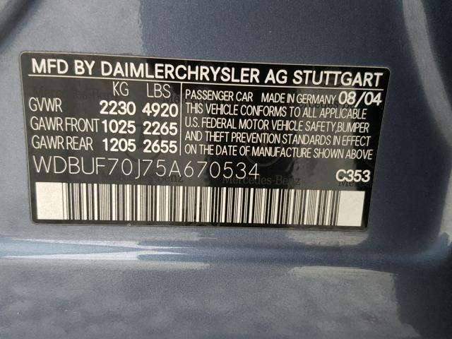 WDBUF70J75A670534 - 2005 MERCEDES-BENZ E 500 BLUE photo 10