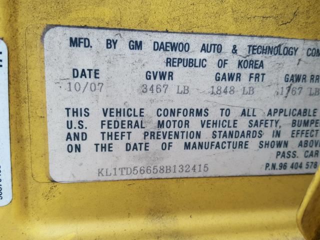 KL1TD56658B132415 - 2008 CHEVROLET AVEO BASE Сары фото 10