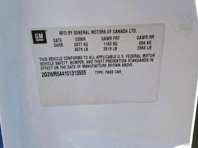 2G2WR544151313505 - 2005 PONTIAC GRAND PRIX WHITE photo 10