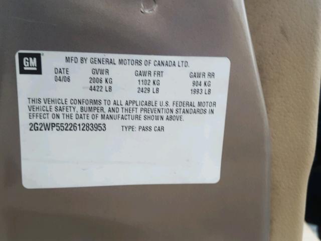 2G2WP552261283953 - 2006 PONTIAC GRAND PRIX BEIGE photo 10