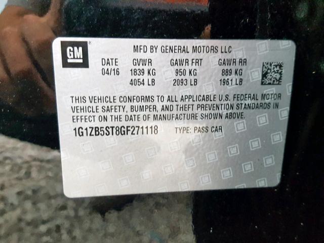 1G1ZB5ST8GF271118 - 2016 CHEVROLET MALIBU LS BLACK photo 10