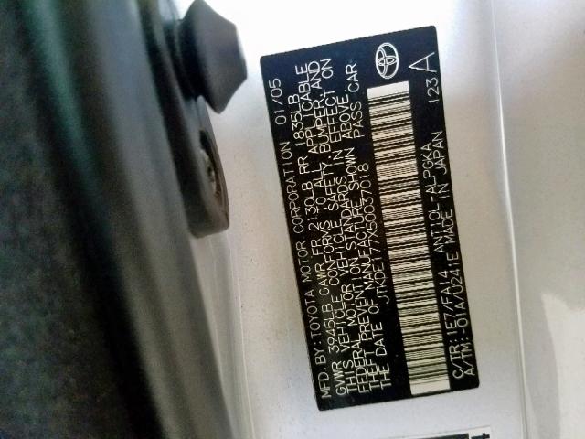 JTKDE177X50037018 - 2005 TOYOTA SCION TC ნაცრისფერი ფოტო 10