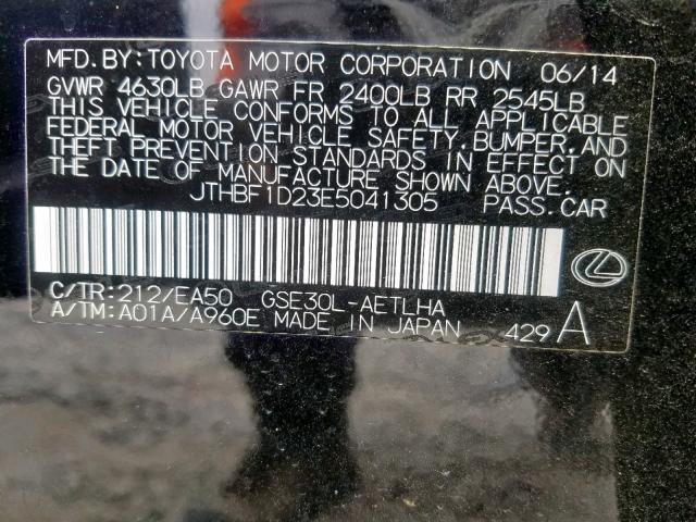 JTHBF1D23E5041305 - 2014 LEXUS IS 250 BLACK photo 10