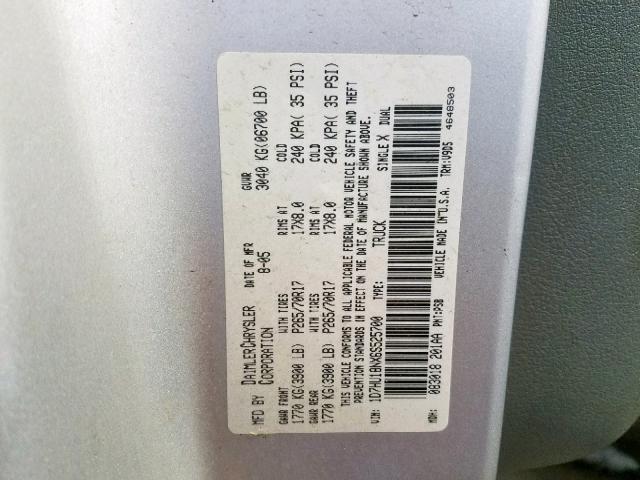 1D7HU18NX6S525700 - 2006 DODGE RAM 1500 S SILVER photo 10