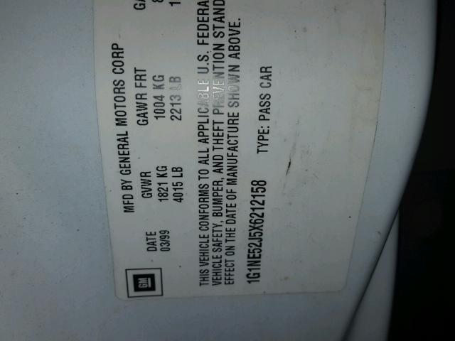 1G1NE52J5X6212158 - 1999 CHEVROLET MALIBU LS 白色 照片 10