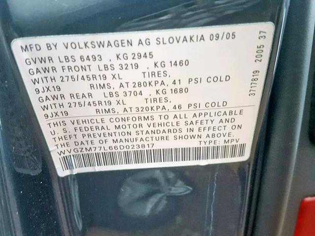 WVGZM77L66D023817 - 2006 VOLKSWAGEN TOUAREG 4. GRAY photo 10