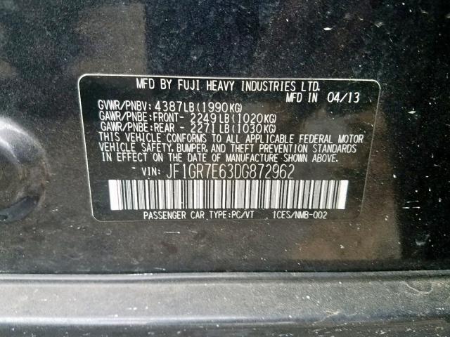 JF1GR7E63DG872962 - 2013 SUBARU IMPREZA WR GRAY photo 10