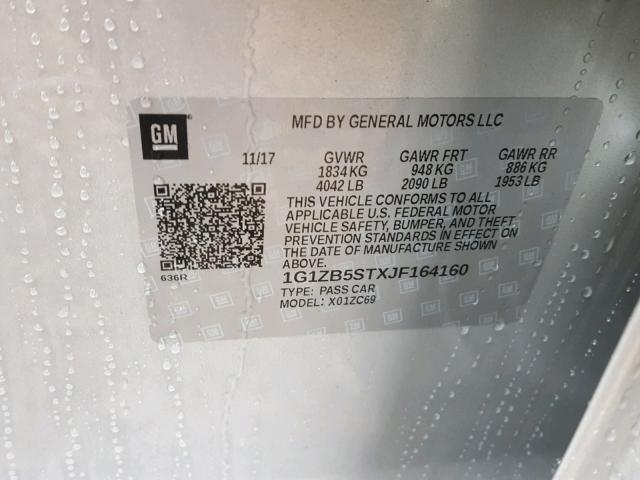 1G1ZB5STXJF164160 - 2018 CHEVROLET MALIBU LS 银色 照片 10