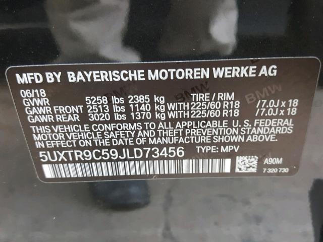 5UXTR9C59JLD73456 - 2018 BMW X3 XDRIVEM BLACK photo 10