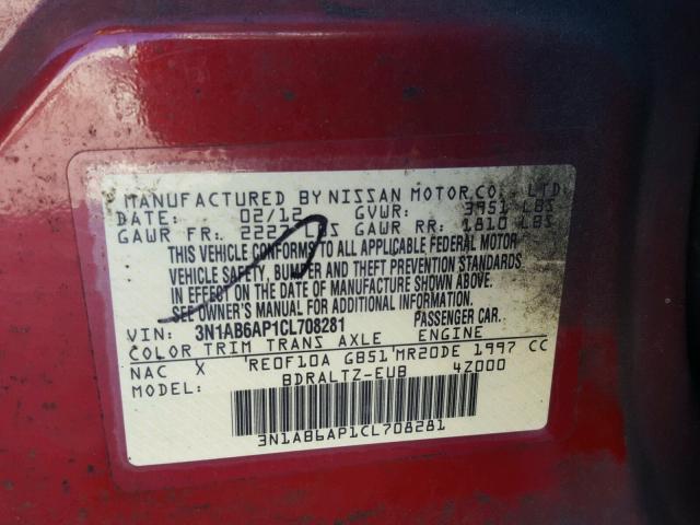 3N1AB6AP1CL708281 - 2012 NISSAN SENTRA 2.0 RED photo 10