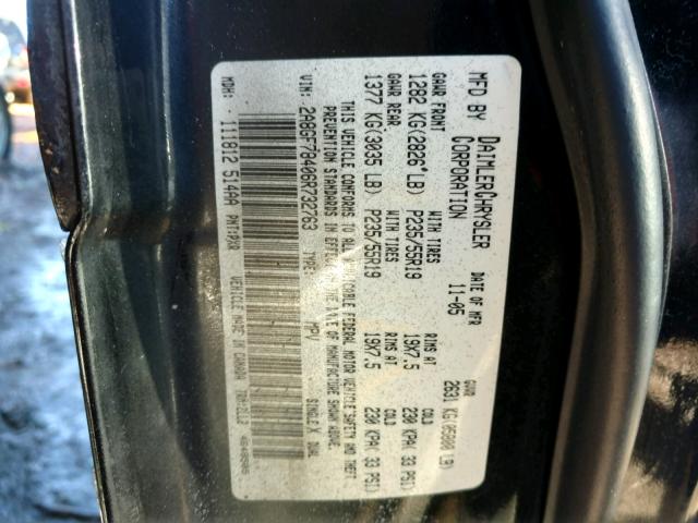 2A8GF78406R732763 - 2006 CHRYSLER PACIFICA L BLACK photo 10