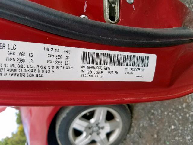 1B3HB48A69D183848 - 2009 DODGE CALIBER SX RED photo 10