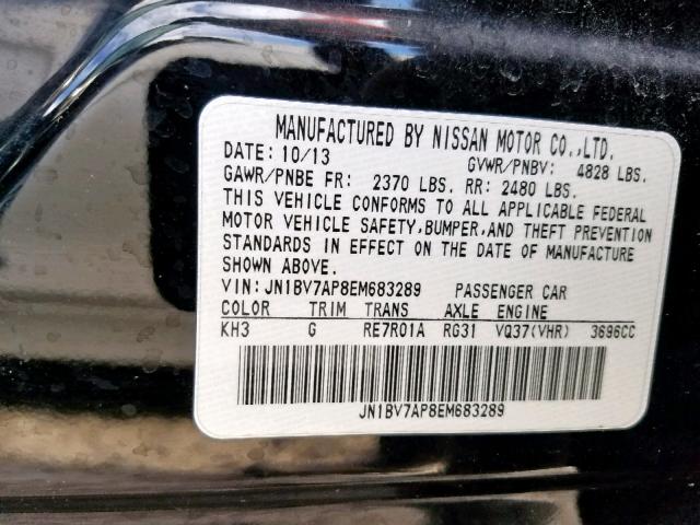 JN1BV7AP8EM683289 - 2014 INFINITI Q50 BASE BLACK photo 10