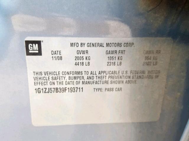 1G1ZJ57B39F193711 - 2009 CHEVROLET MALIBU 2LT BLUE photo 10